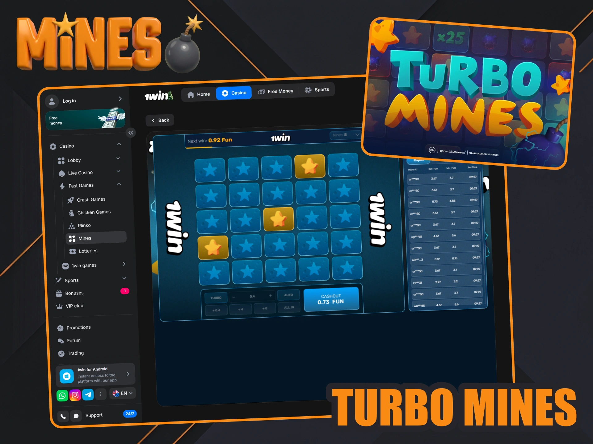 Play Galaxys Turbo Mines and win at 1win.