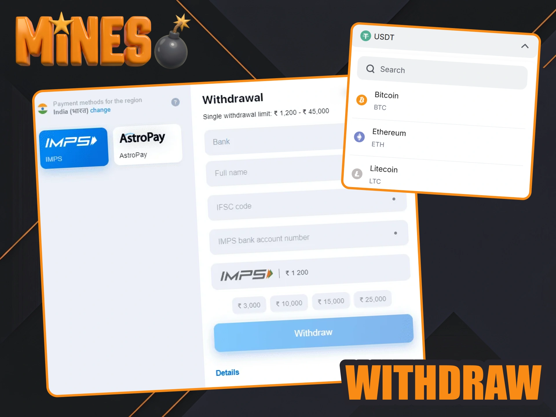Withdraw your 1win Mines winnings just in three steps.