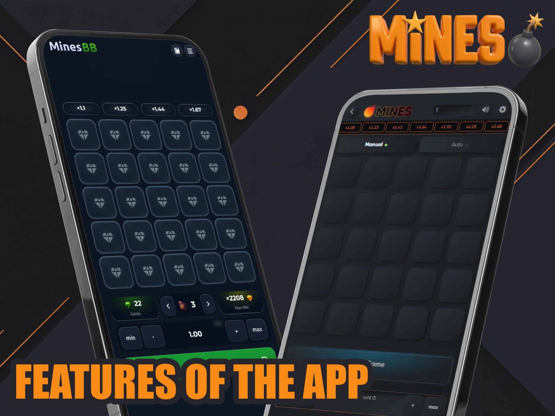 Get smoother Mines gameplay with 1xBet mobile app.