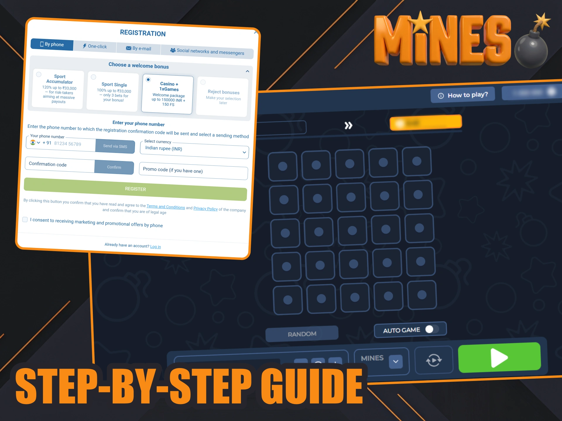 Follow those steps to start playing 1xBet Mines games.