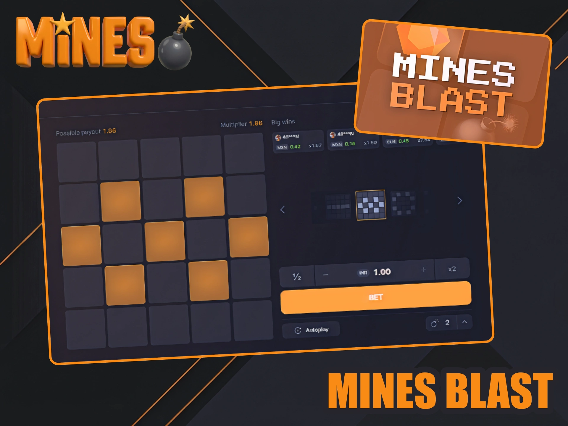 Test your prediction with Mines Blast at 1xBet.