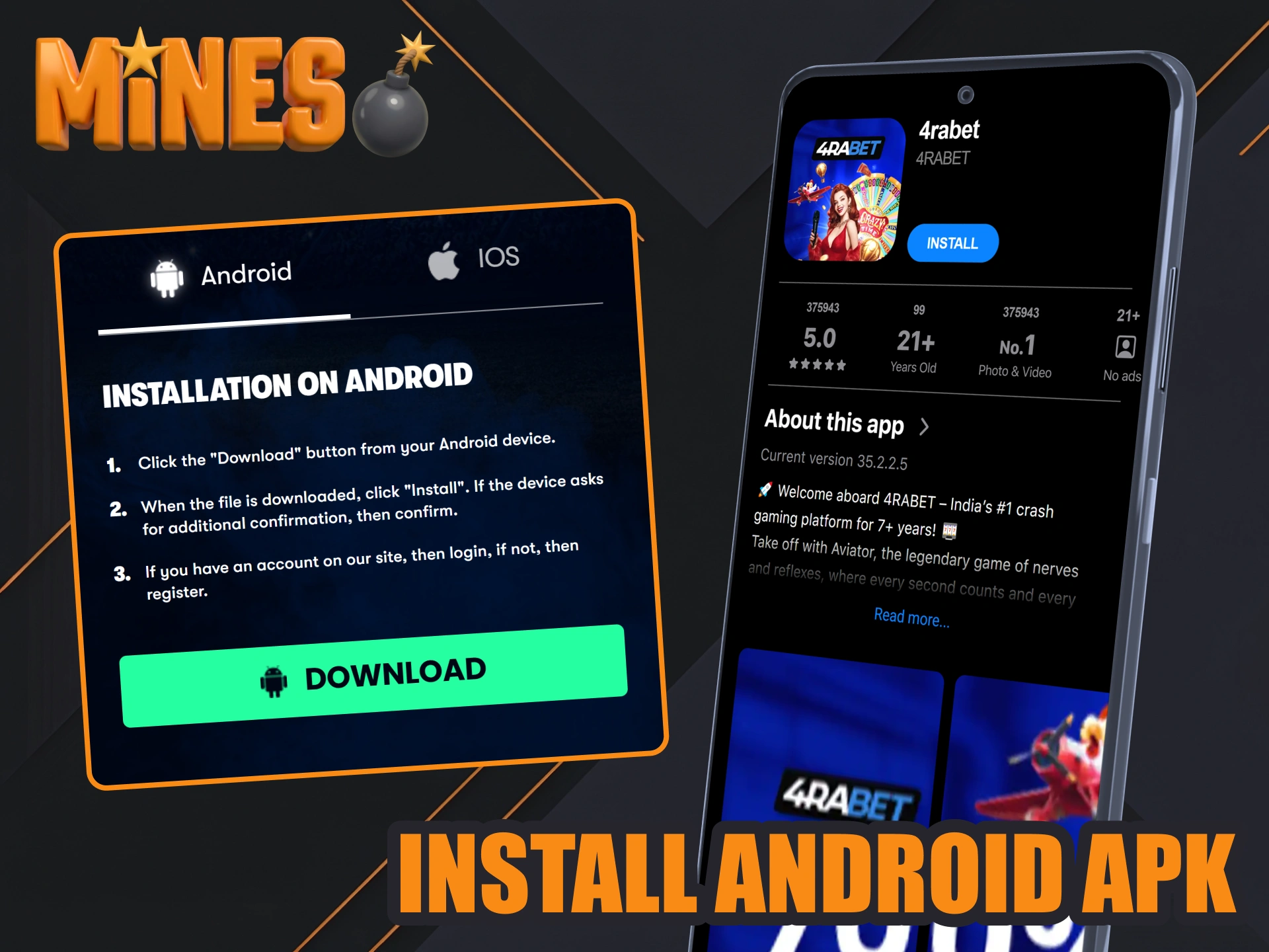 Get 4rabet android app to have Mines games always in your pocket.
