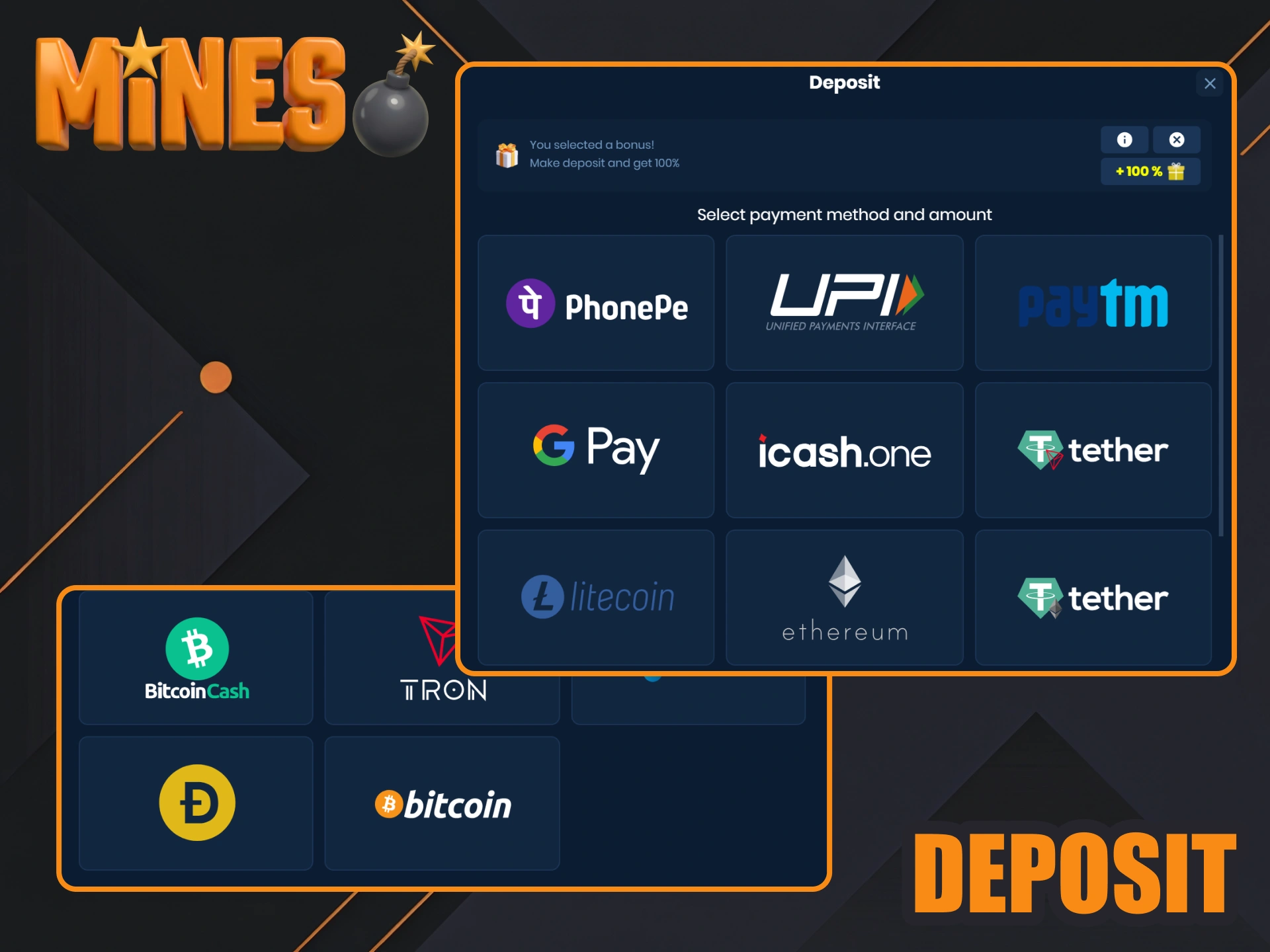 Make a deposit to start playing Mines at 4rabet.