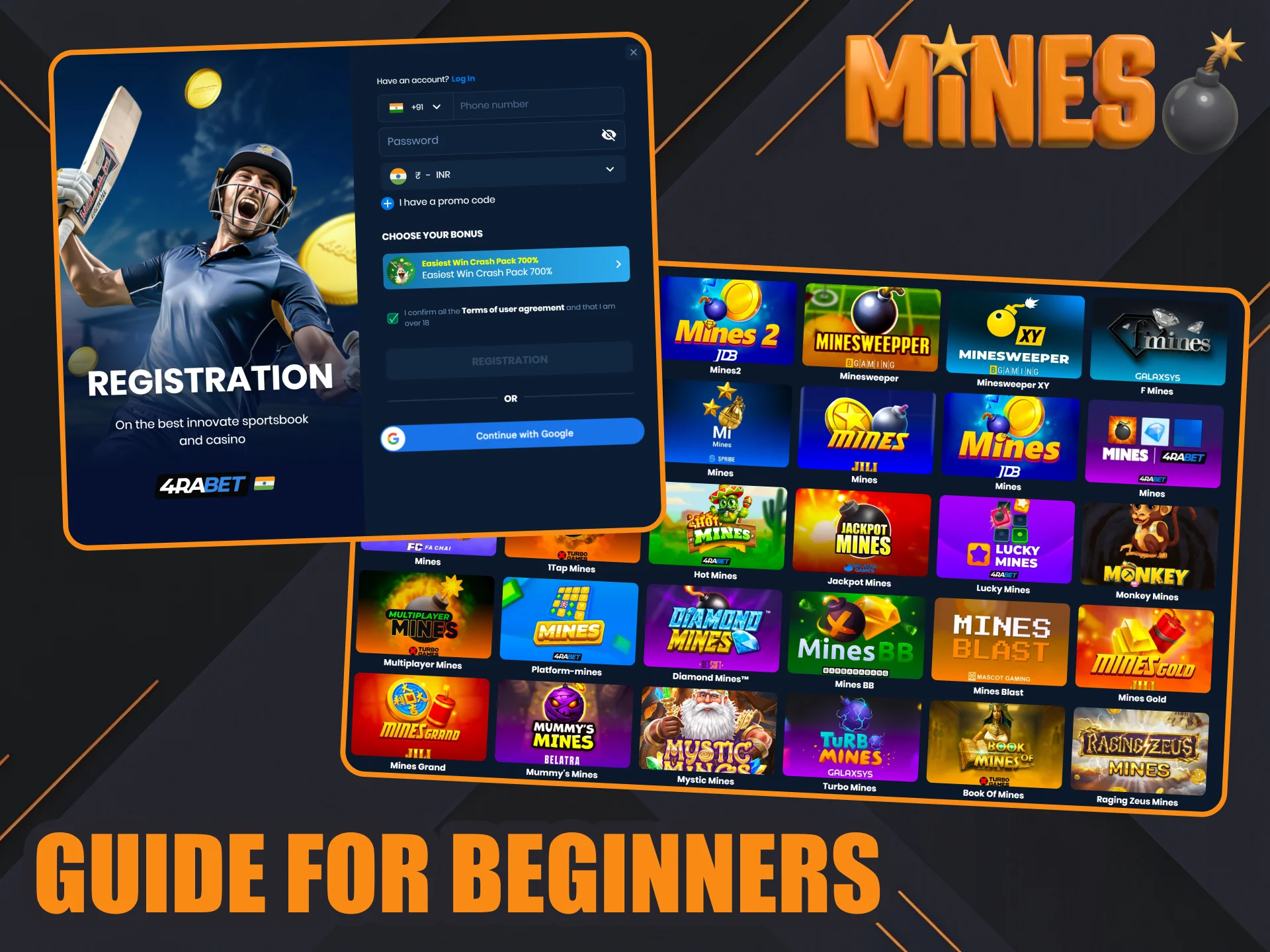 Follow guide to start playing Mines at 4rabet.