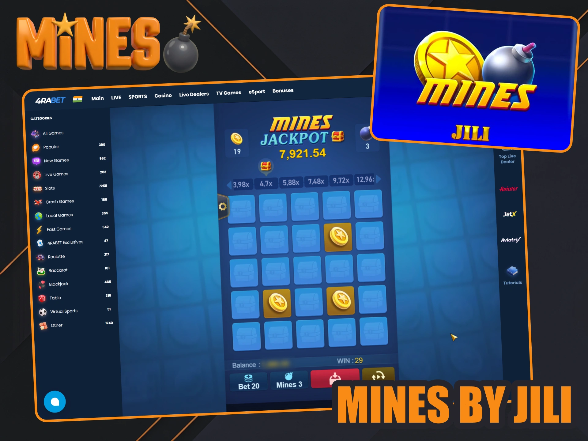 Play JILI Mines game and win at 4rabet.