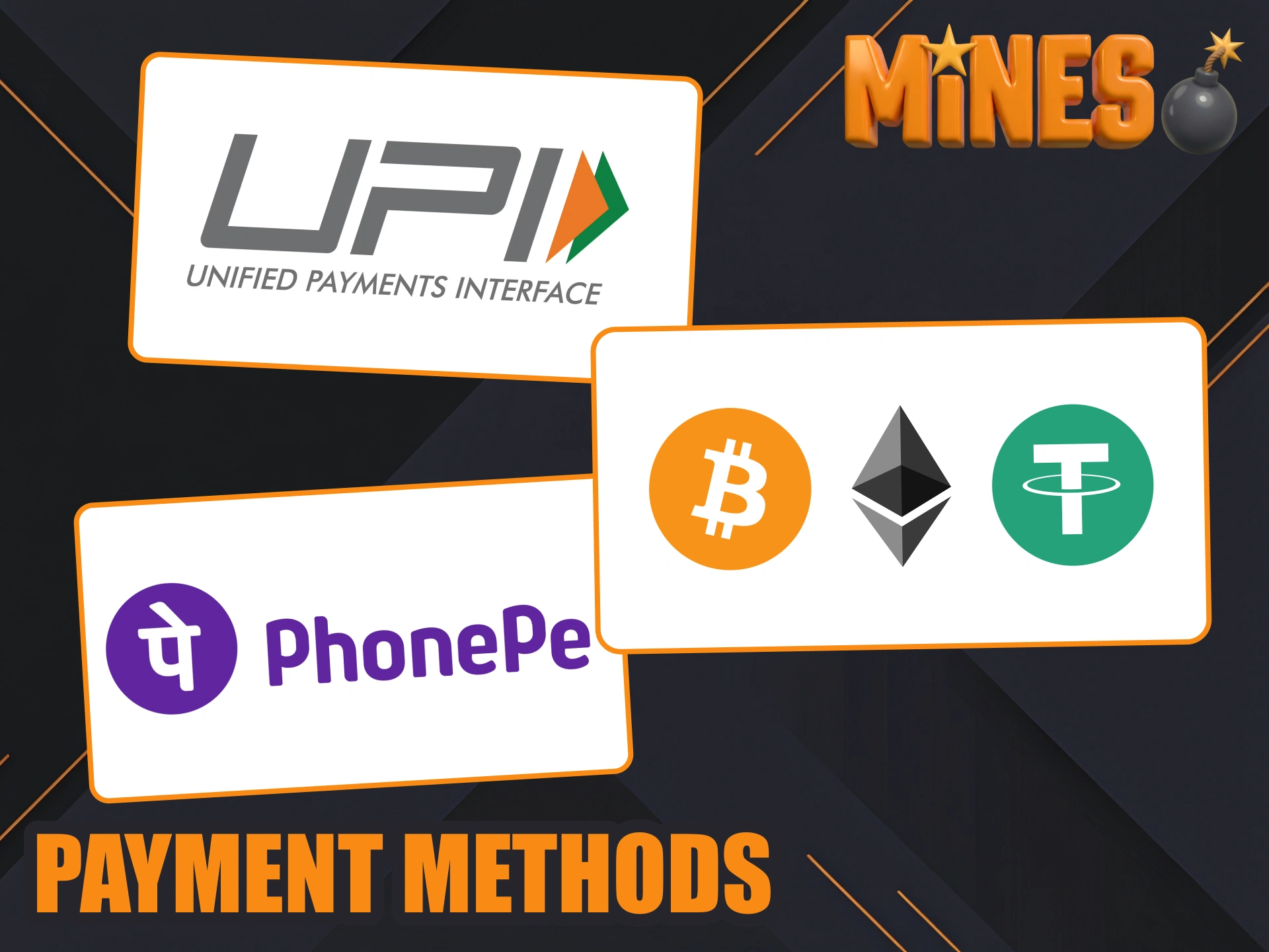 Use UPI, PhonePe or crypto to top up account for Mines playing.