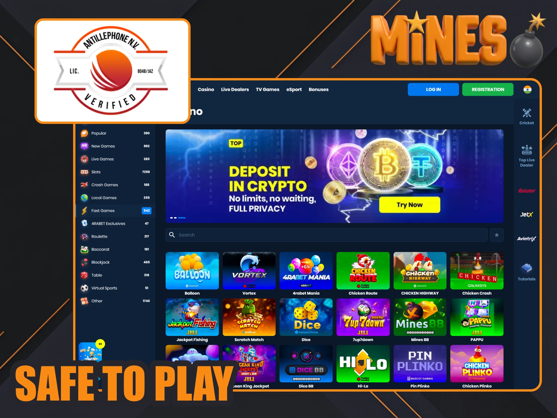 Play provably fair Mines games at 4rabet.