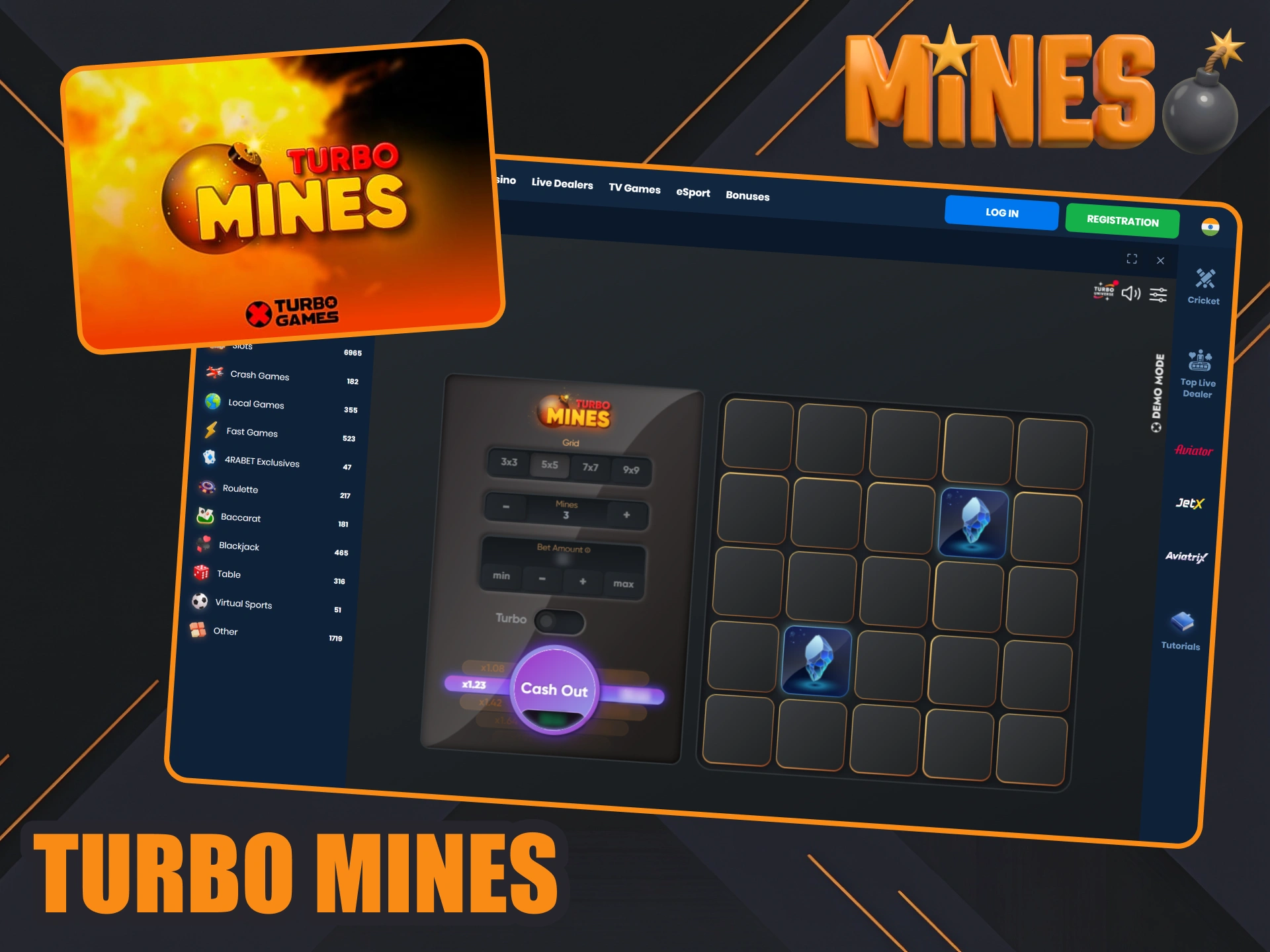 Play classic mine game with Turbo Mines at 4rabet.