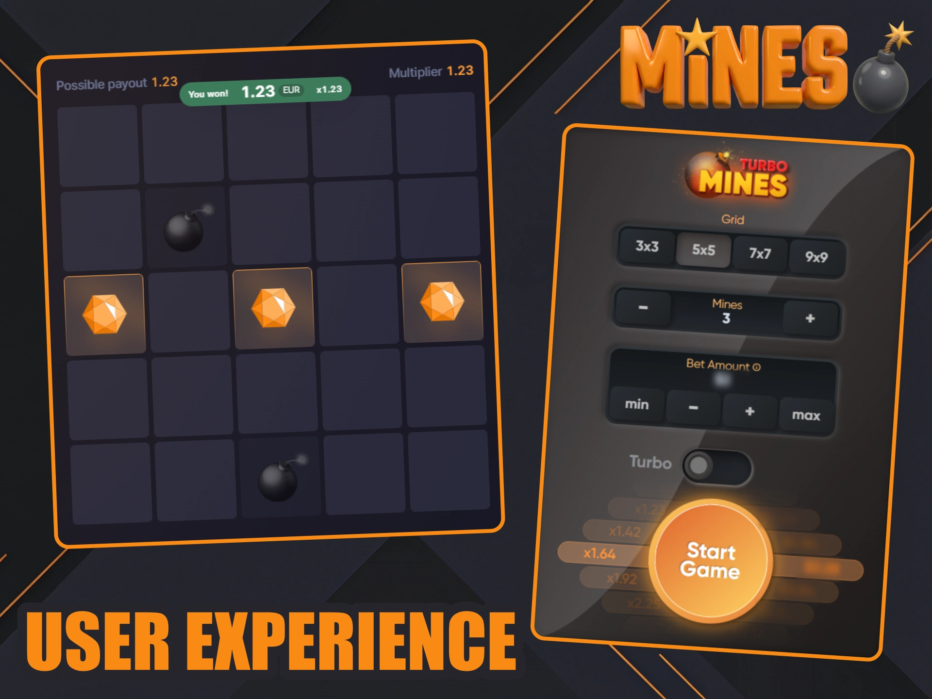 Test your luck with many playing options in Mines games.