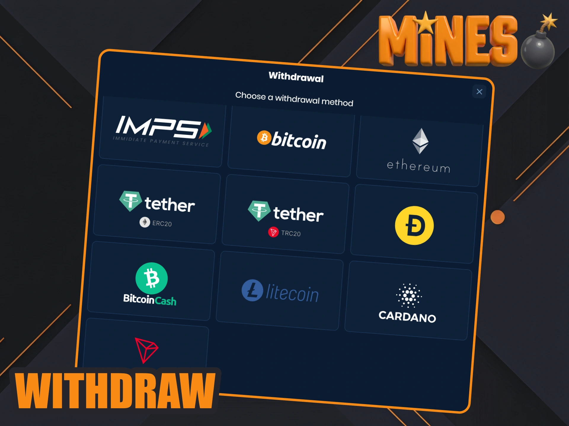 Withdraw your Mines winning from your 4rabet account in few steps.