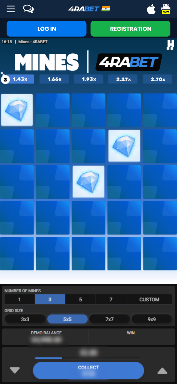 Play original 4rabet Mines online from your phone.