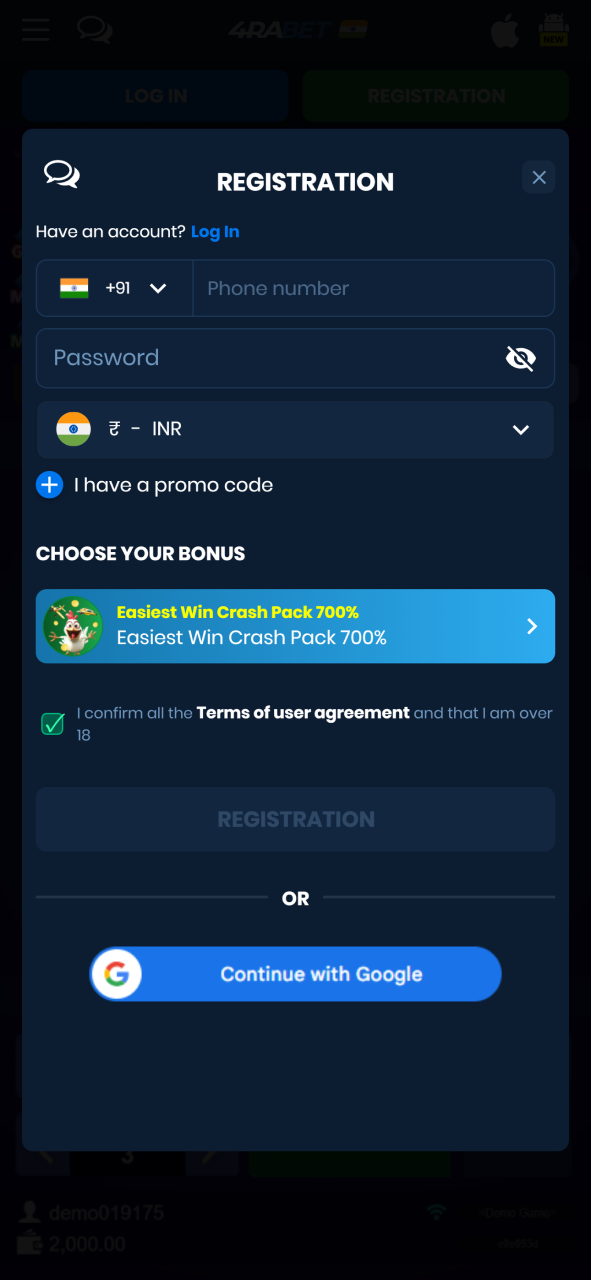 Create 4rabet account to start playing Mines games.