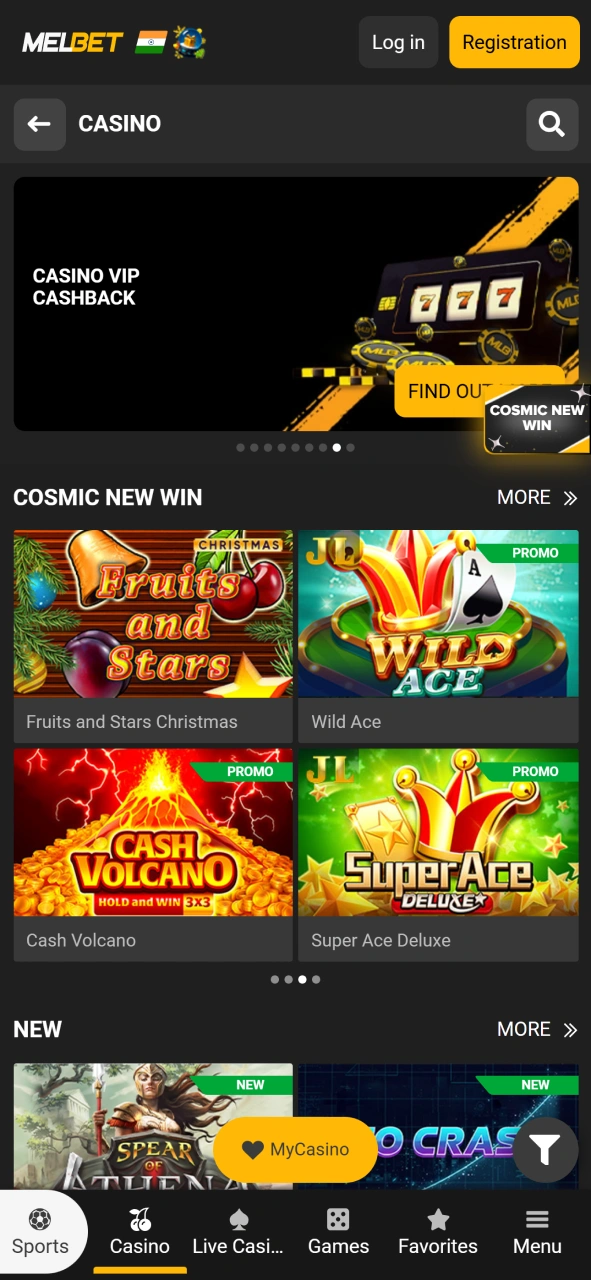 Open Melbet casino page to find Mines games to play.