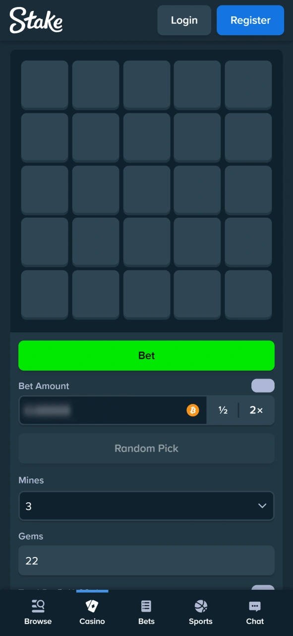 Test your luck with original Stake Mines game.