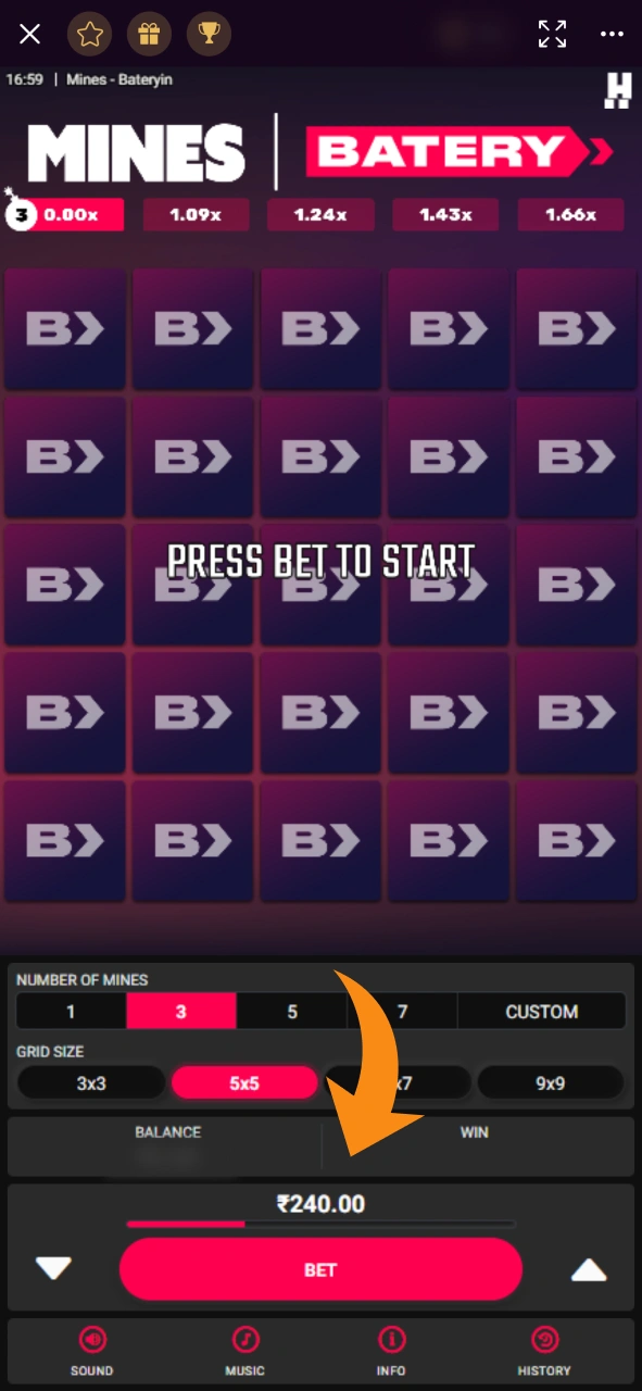 FInd Mines game at Batery and open it.