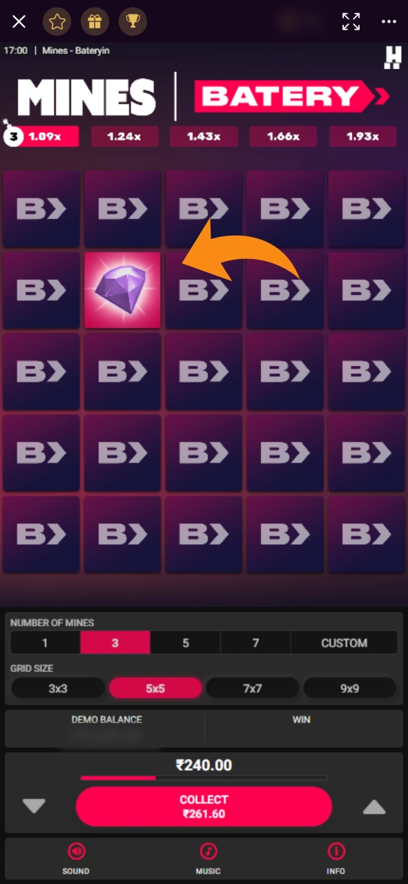 Start opening tiles and win in Batery Mines game.