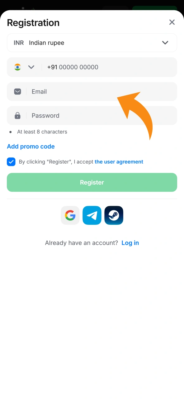 Make an account at casino to play Mines game.