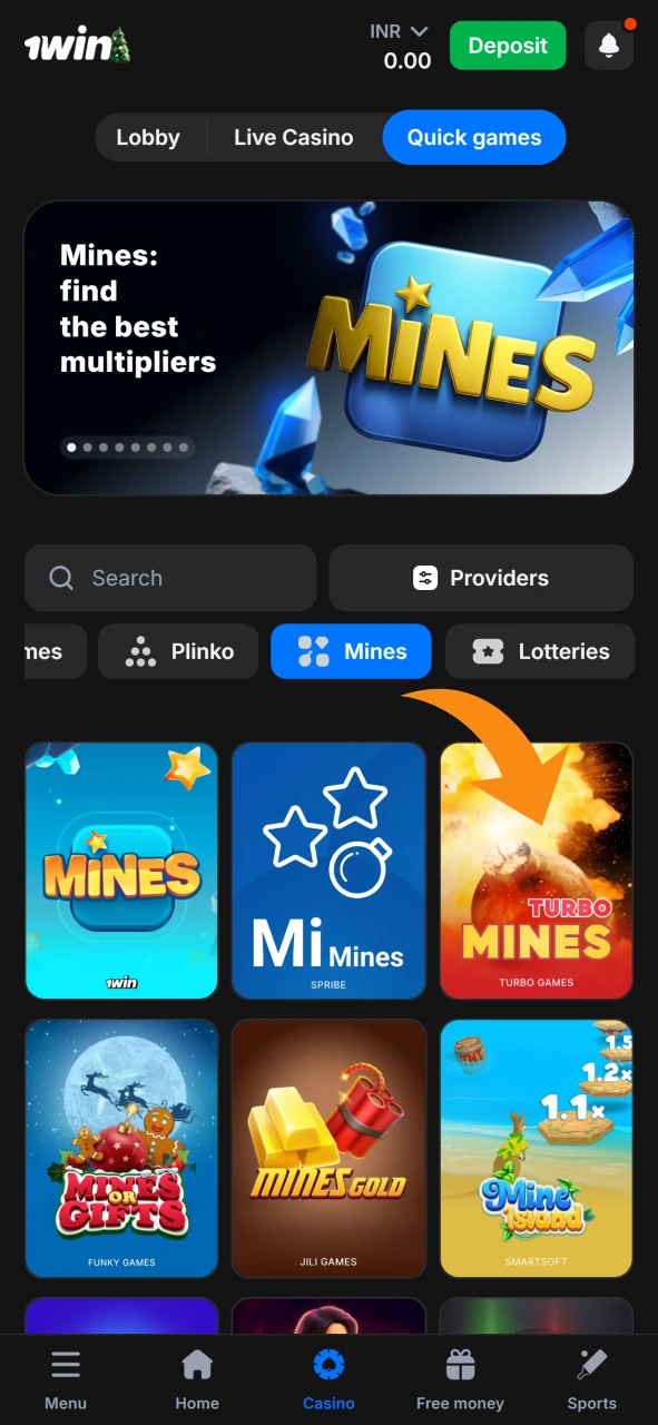 Open any Mines game you like from the game list.