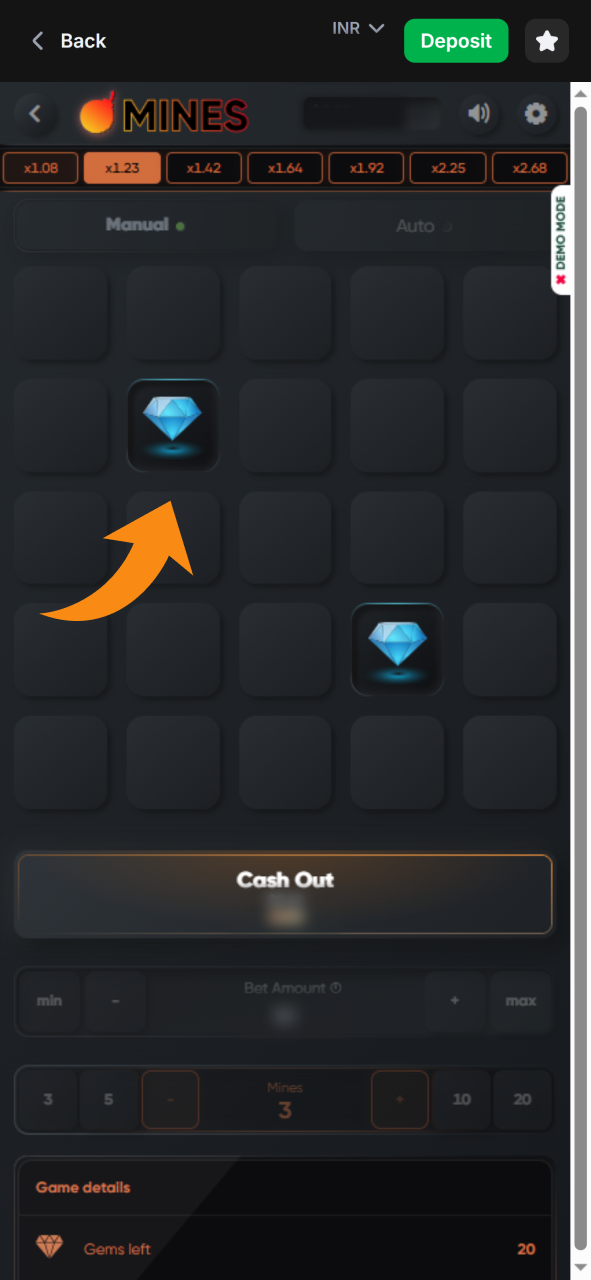 Open the tiles to win in Mines game.