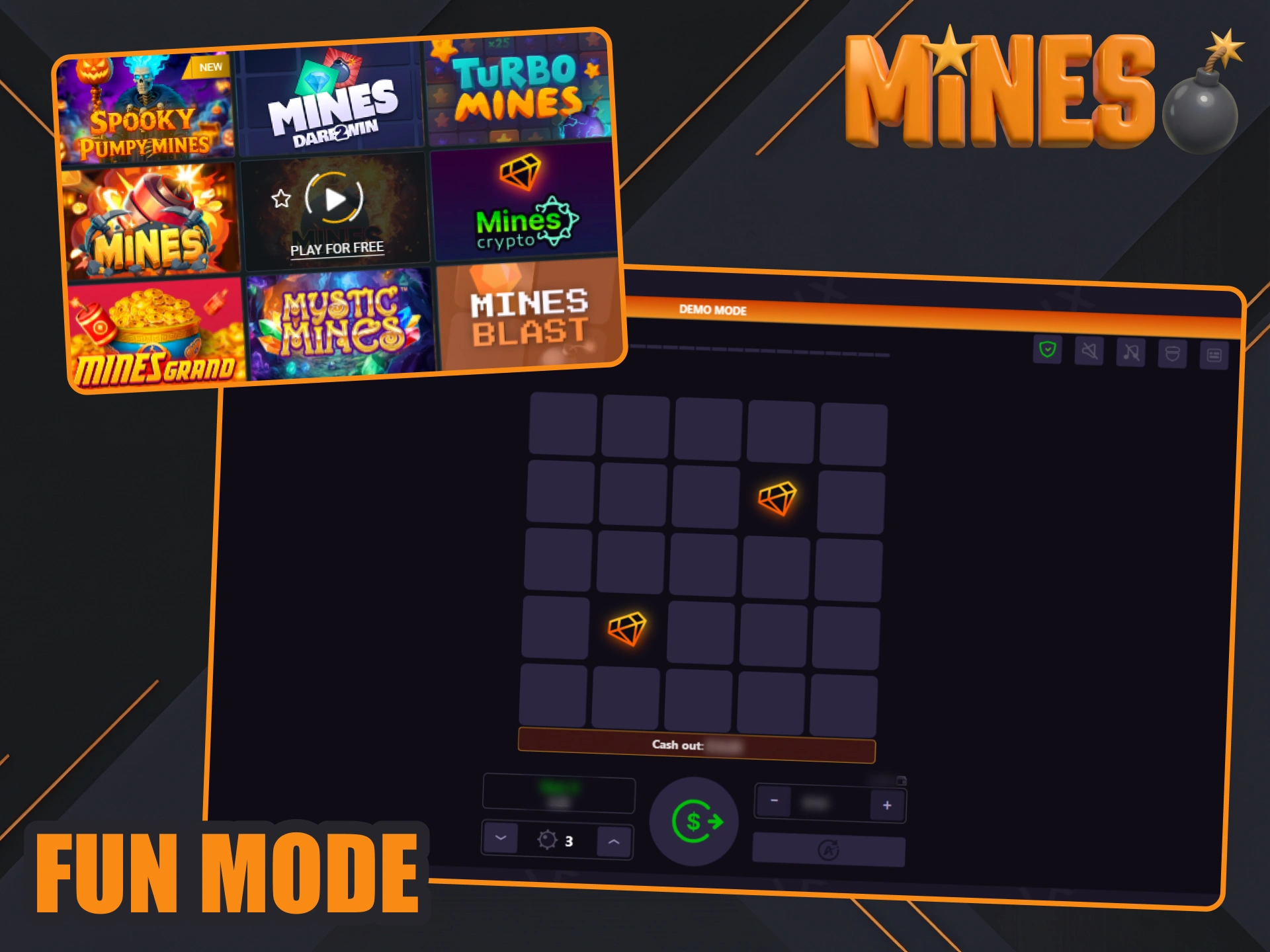Try different playing styles at Mines games fun mode.