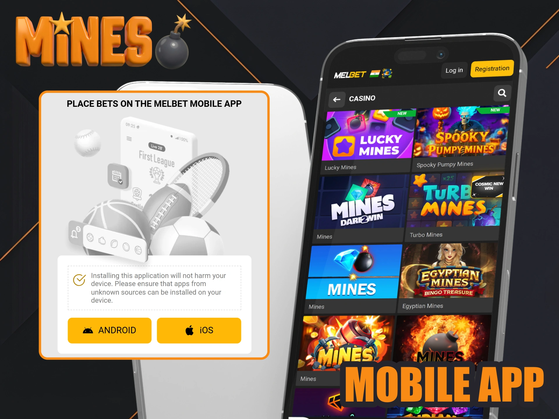 Get Melbet mobile app to play Mines at your phone.