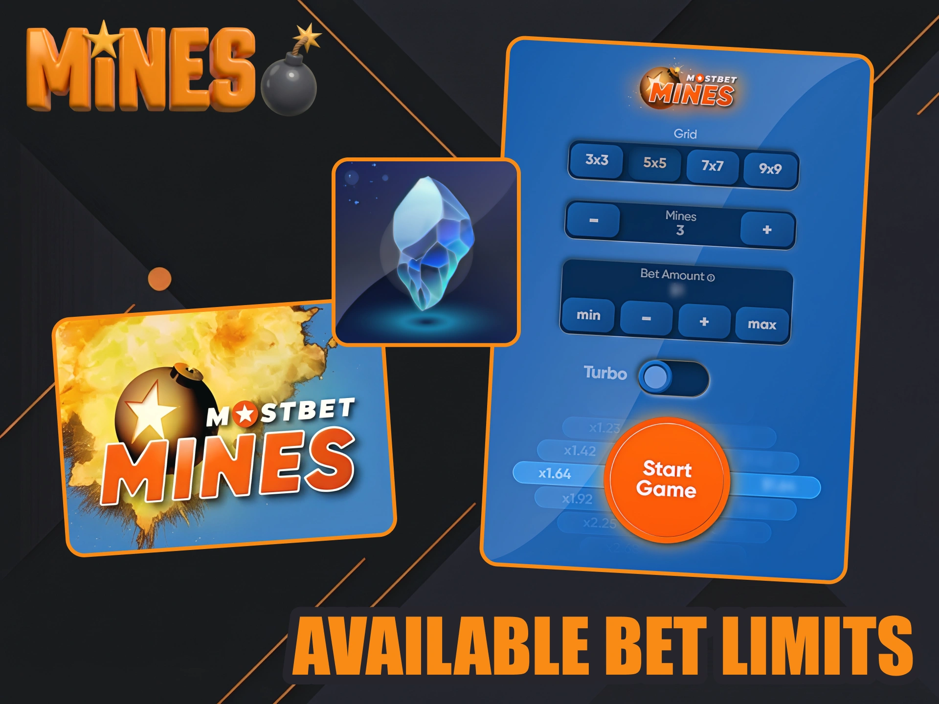 Set up your bets in Mines game according to its limits.