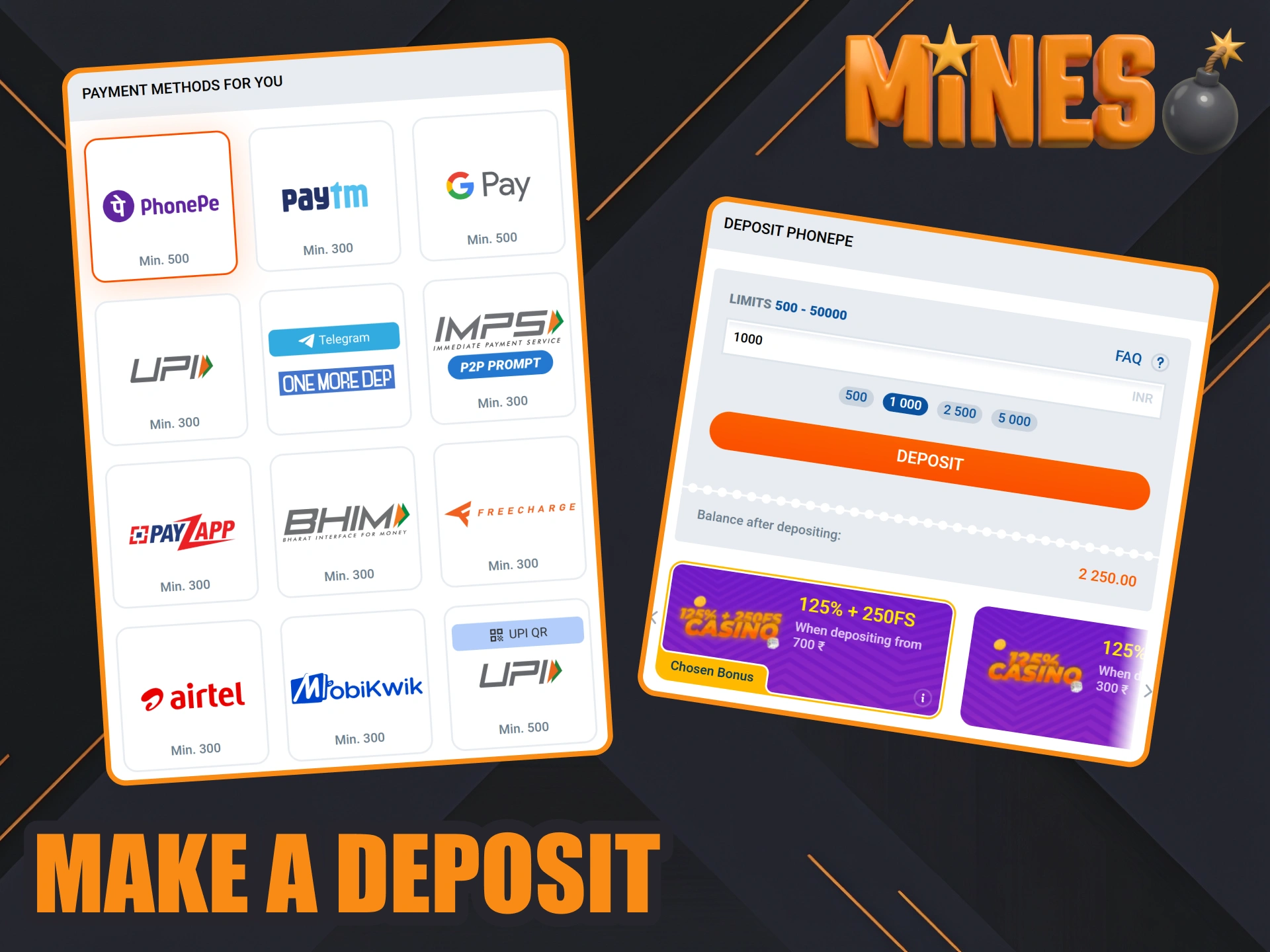 Use any of Mistbet deposit methods to start playing Mines games.