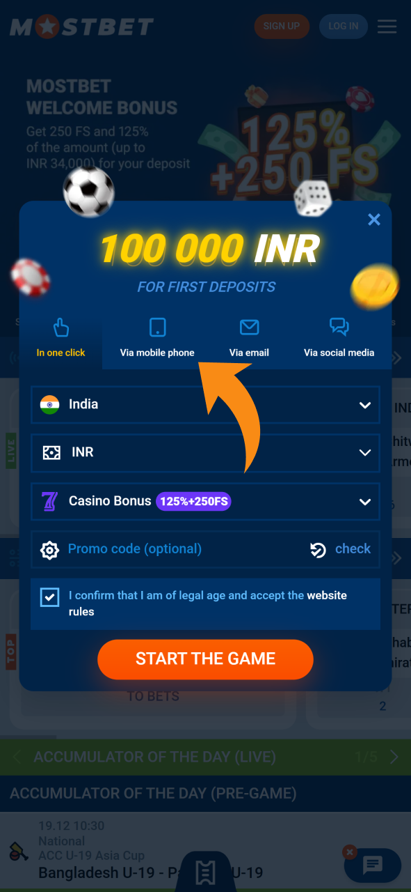 Start with creating an account to play Mines game at Mostbet.