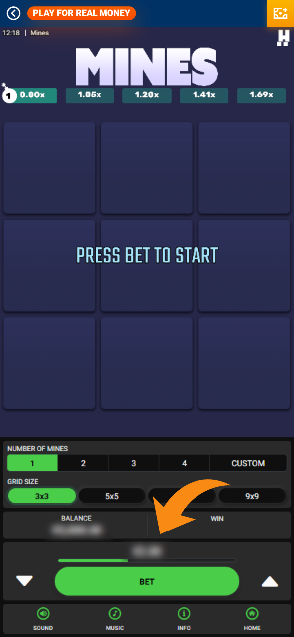 Placce your bet in Mostbet Mines game.