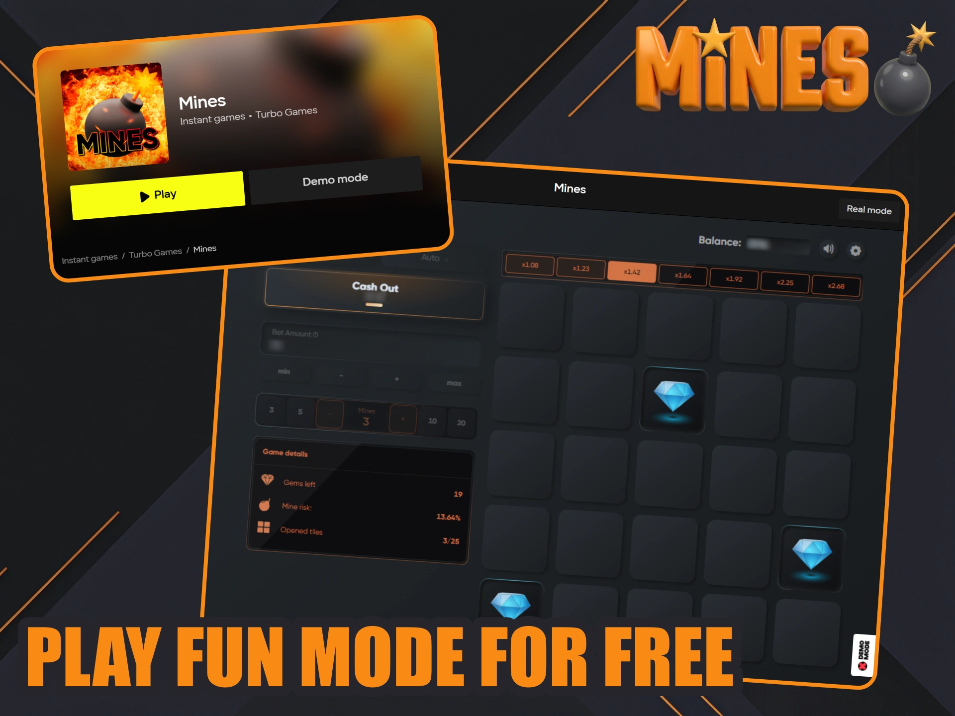 Try out free version of Mines games in fun mode at Parimatch.