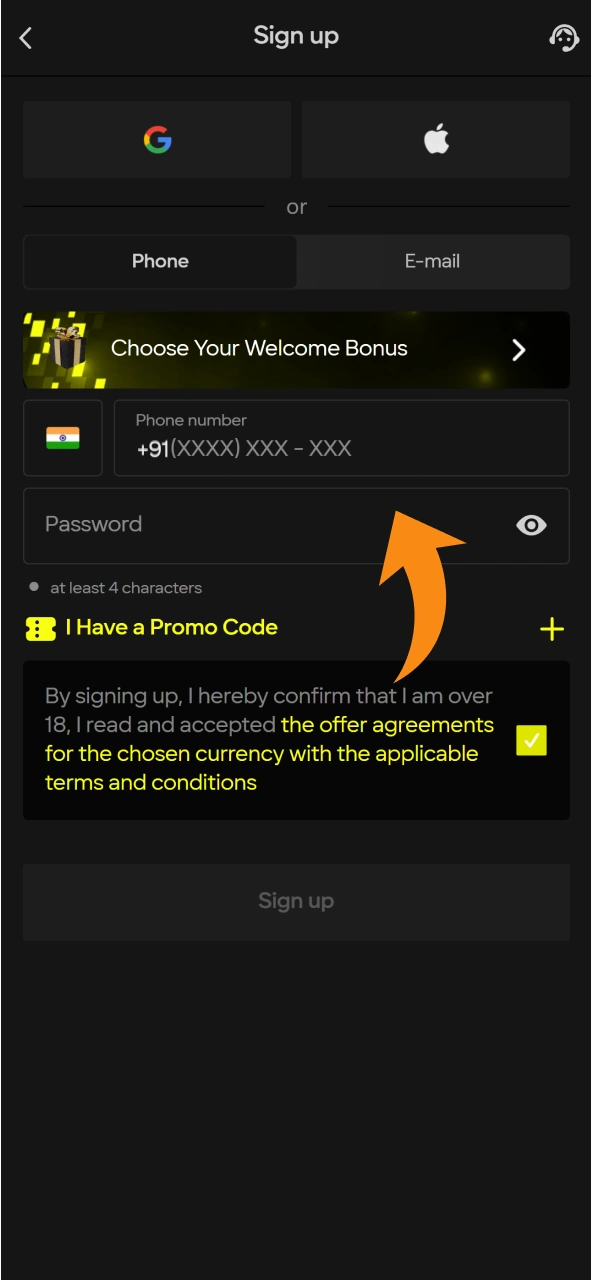 Create Parimatch account to access Mines games.