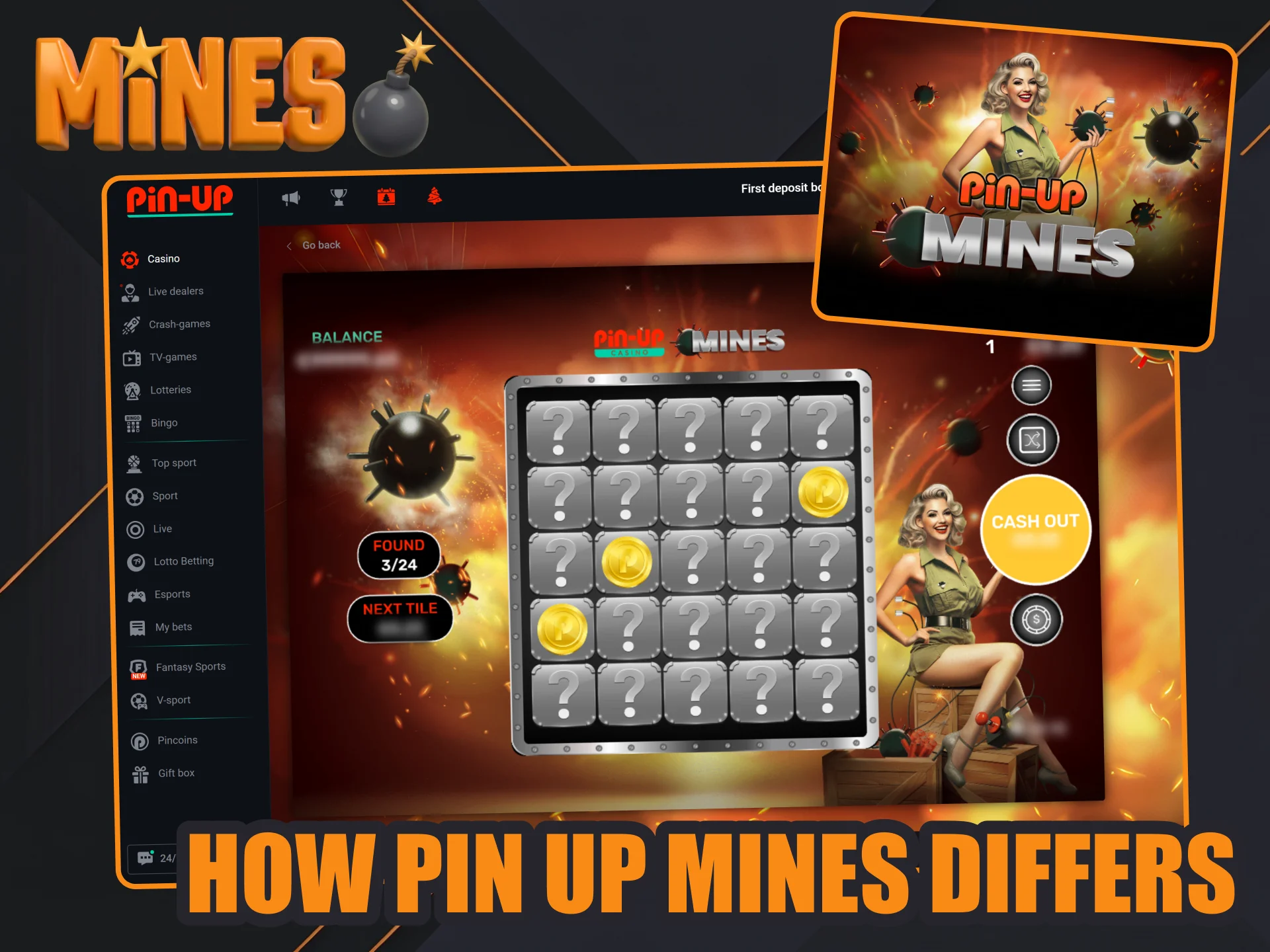 Impact on your wins only with your decisions in Pin Up Mines games.