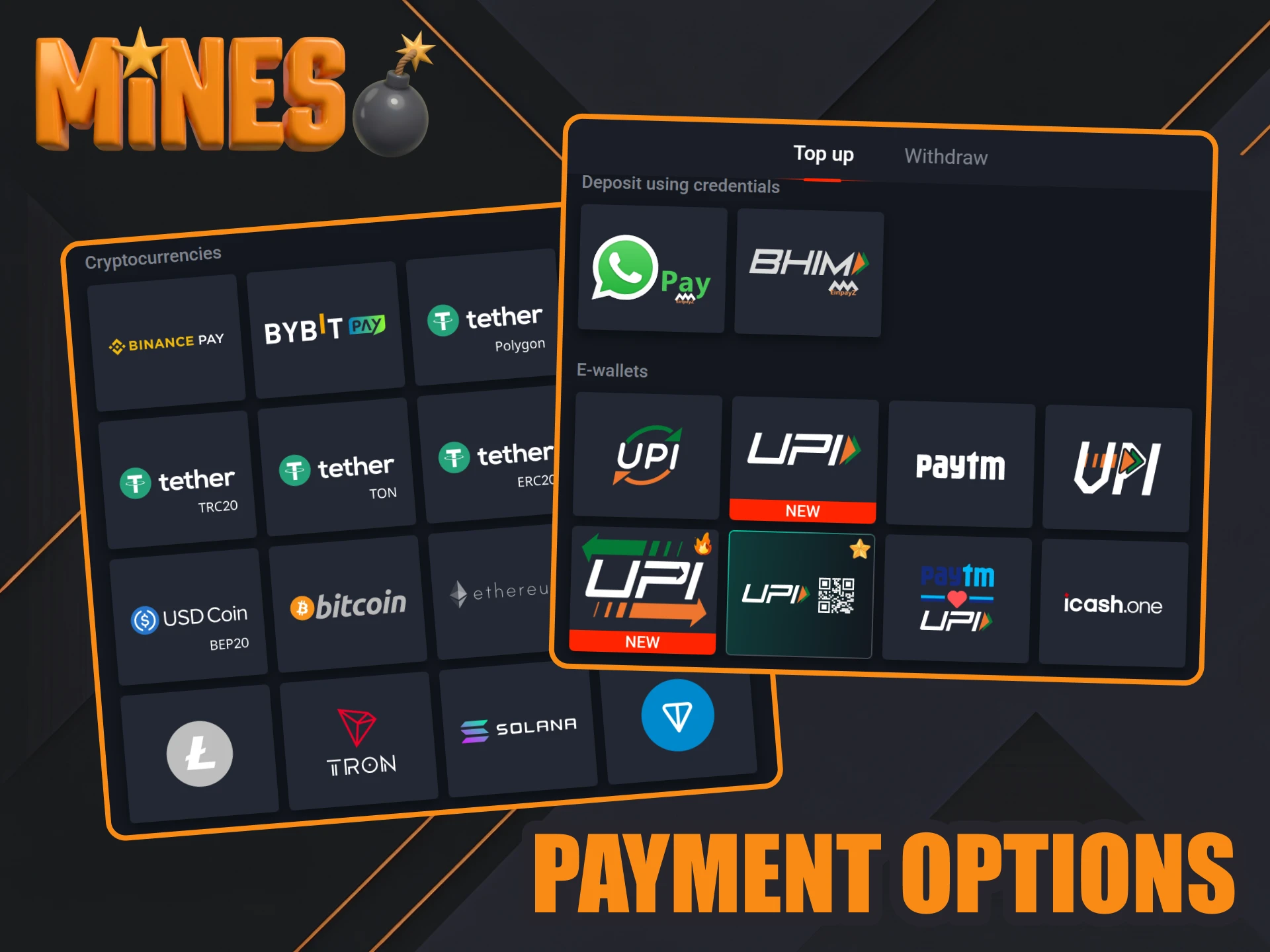 Use e-wallets or crypto to top up your account for Mines games.