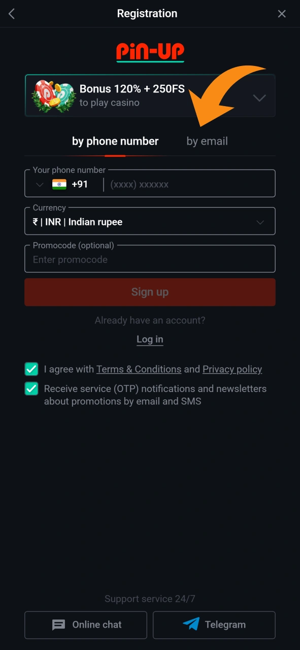 Make Pin Up account to start Mines games.