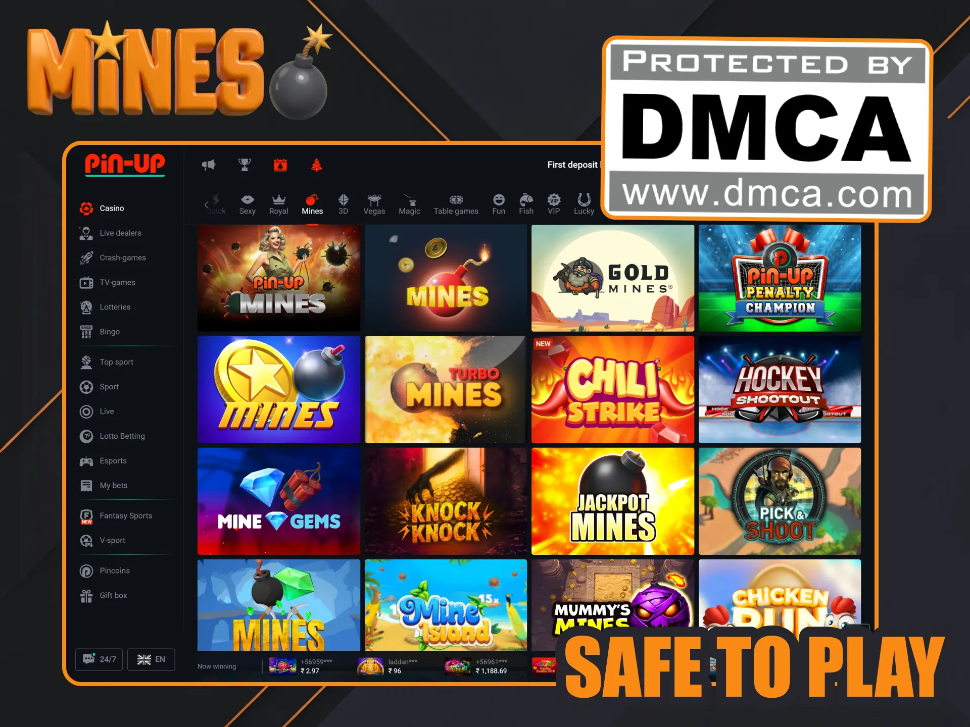 Play Pin Up Mines games safely.