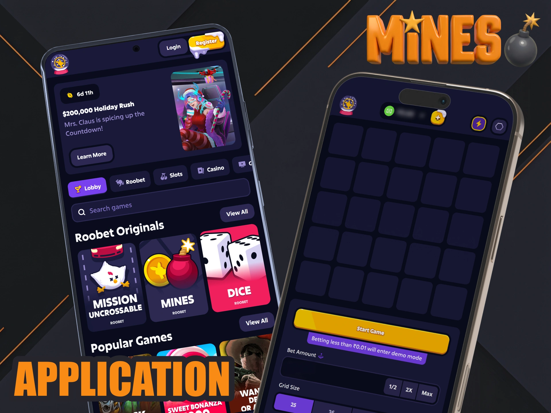Play Mines game from your phone with Roobet app.