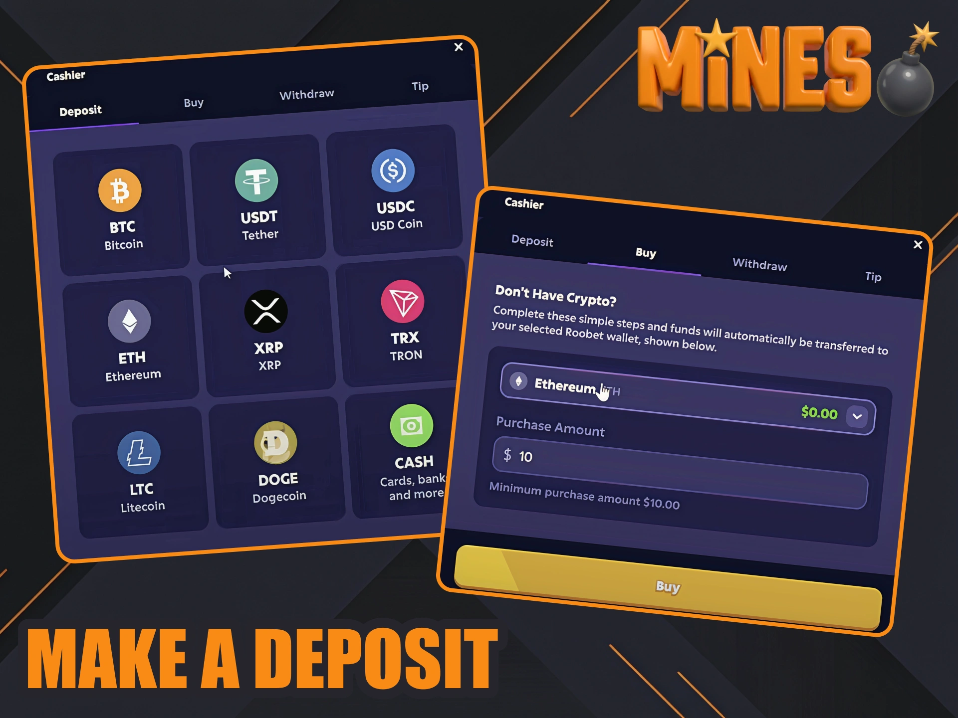 Top up your Roobet account before playing Mines games.