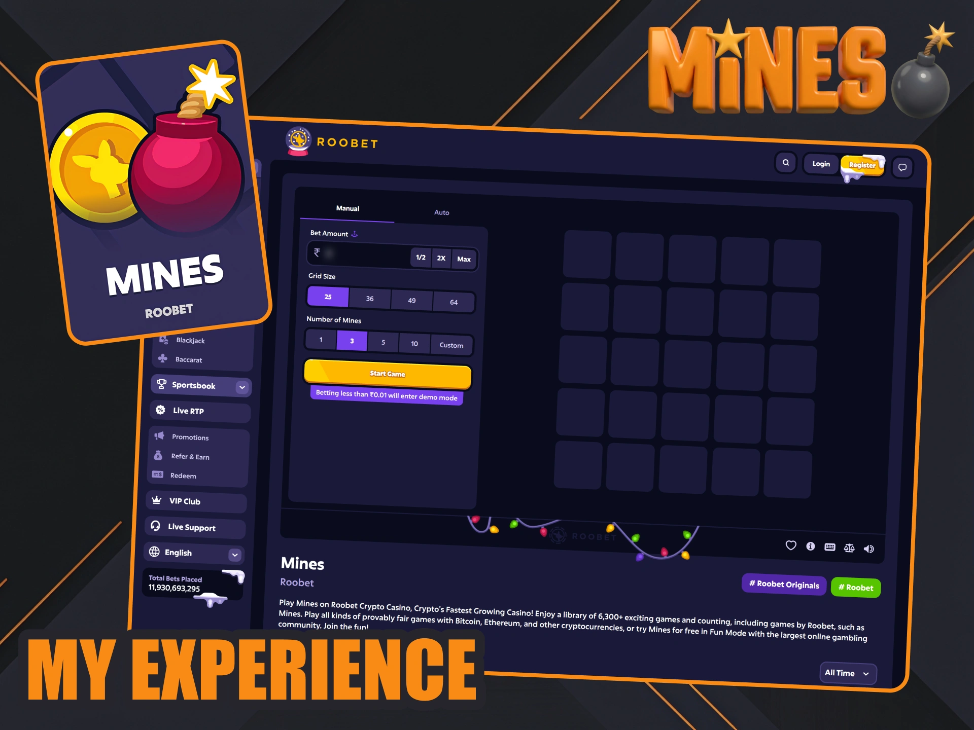 Enjoy playing Roobet Mines game.