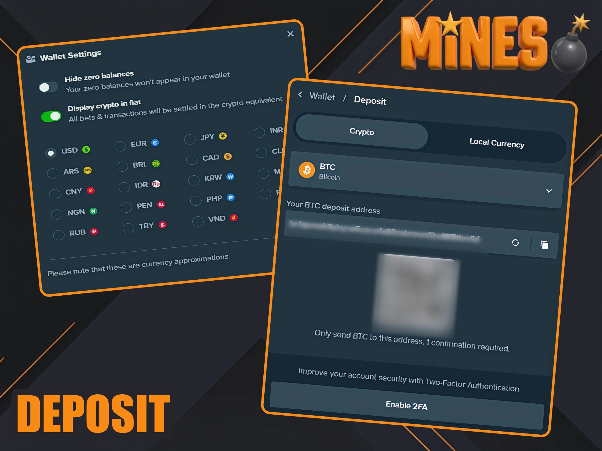 Complete your deposit to start playing Mines at Stake casino.