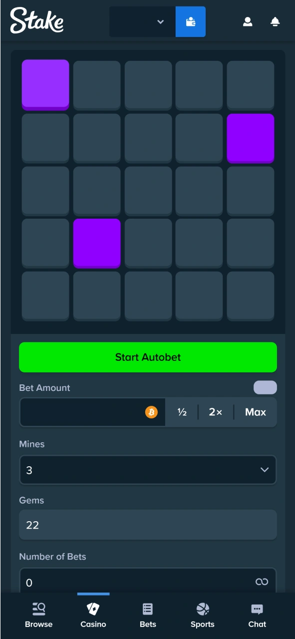 Try Stake Mines autobet function.
