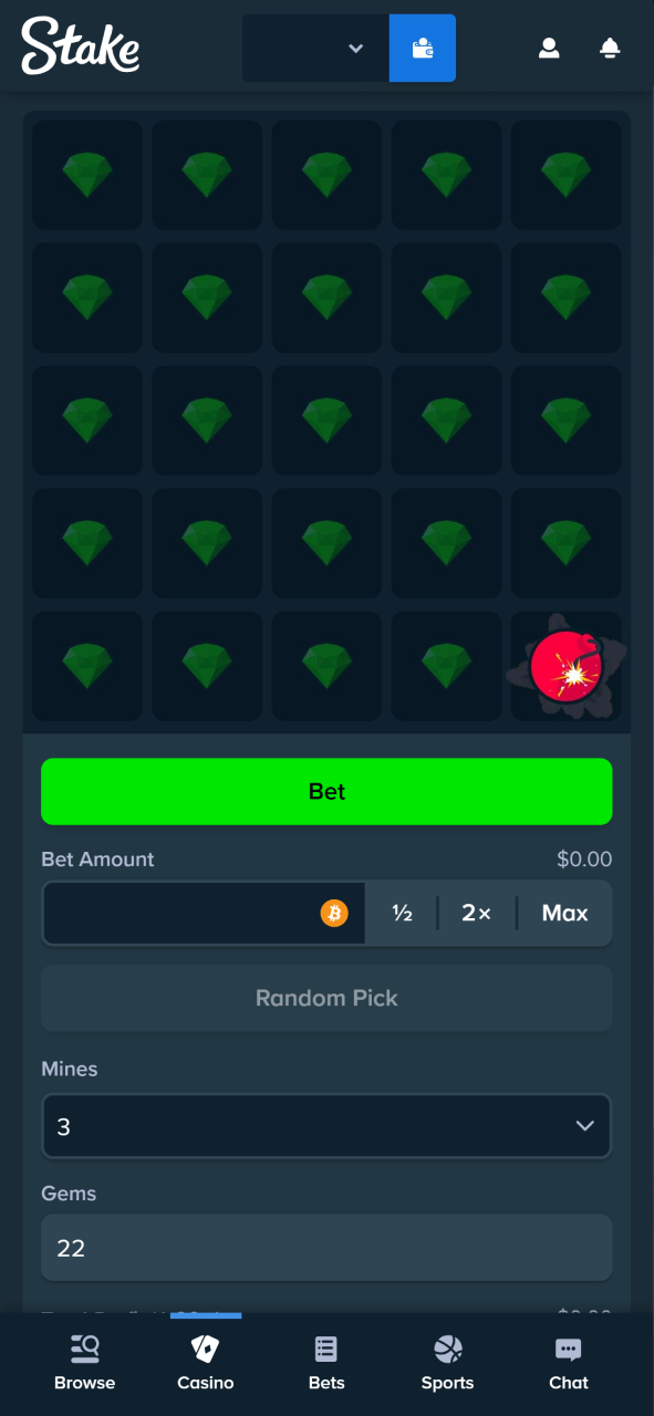 Navigate the user-friendly interface during your Stake Mines session.