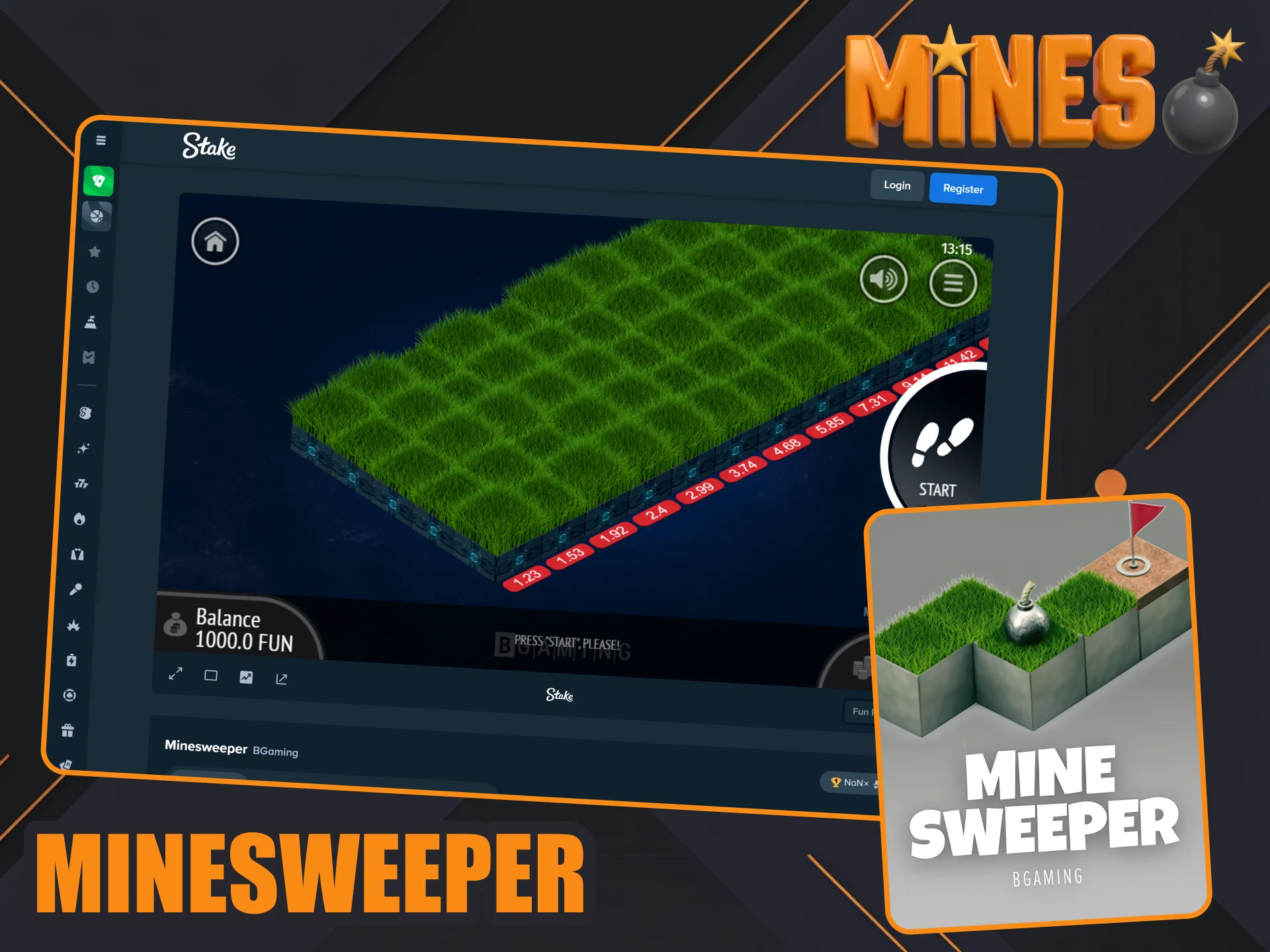Try the Minesweeper version of Mines game at Stake.