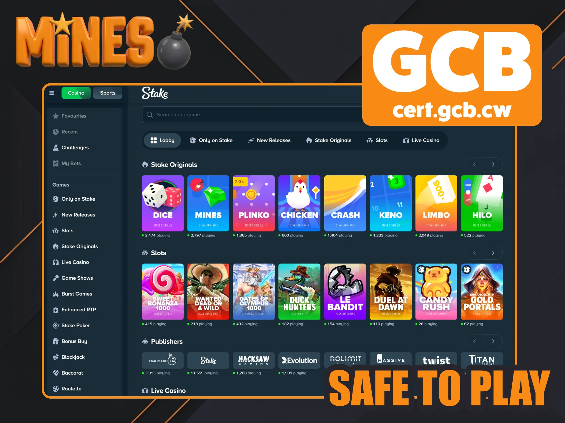 Verify if it is safe to play Mines at Stake.